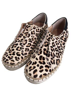 J Slides Sneakers Size 6.5 Karla Leopard Slip On Tan Black Calf Hair Leather